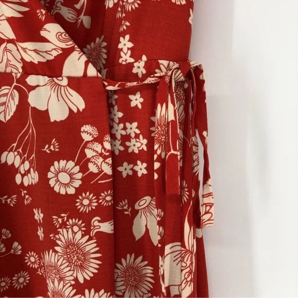 NWT Urban Outfitters Daphne Red / Orange Floral Midi Ruffle Wrap Dress Medium M - Picture 9 of 12